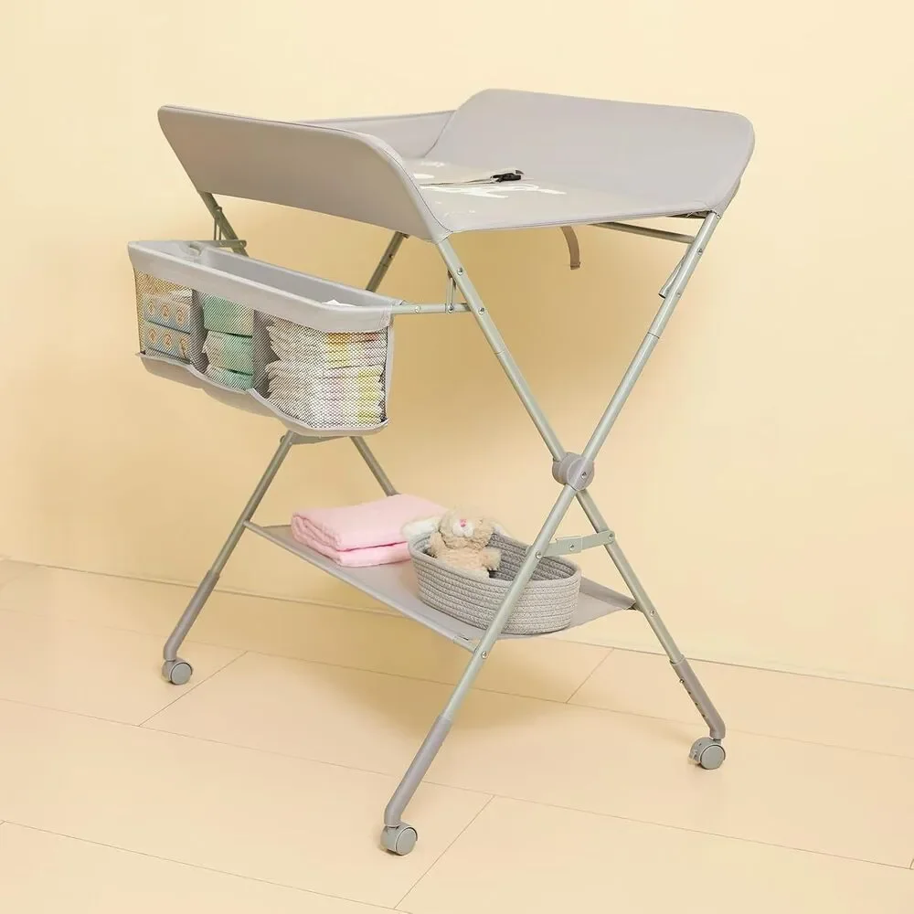 KARAOK Baby Changing Table w/ Wheels 4-Level Height Storage Grey Open Box